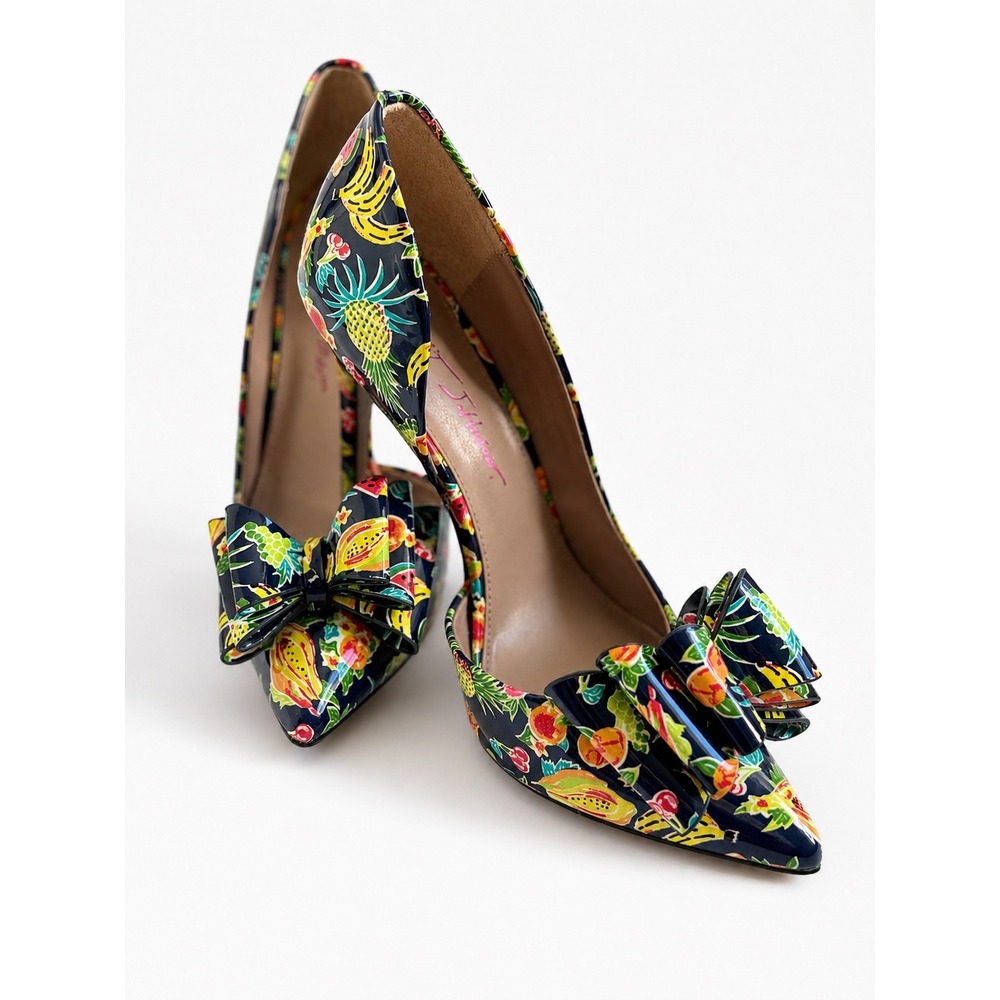 Betsey Johnson Prince Tropical Fruit Print Bow d'Orsay Pumps Navy Multi 7.5M